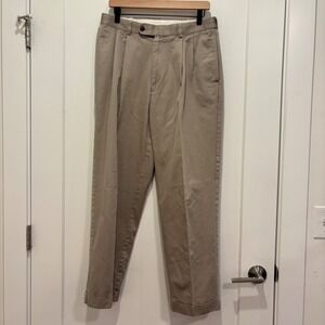 Joseph & Feiss Mens Pleated Chino‎ Pants Tan Khaki Cotton Cuffed Trousers 32x30